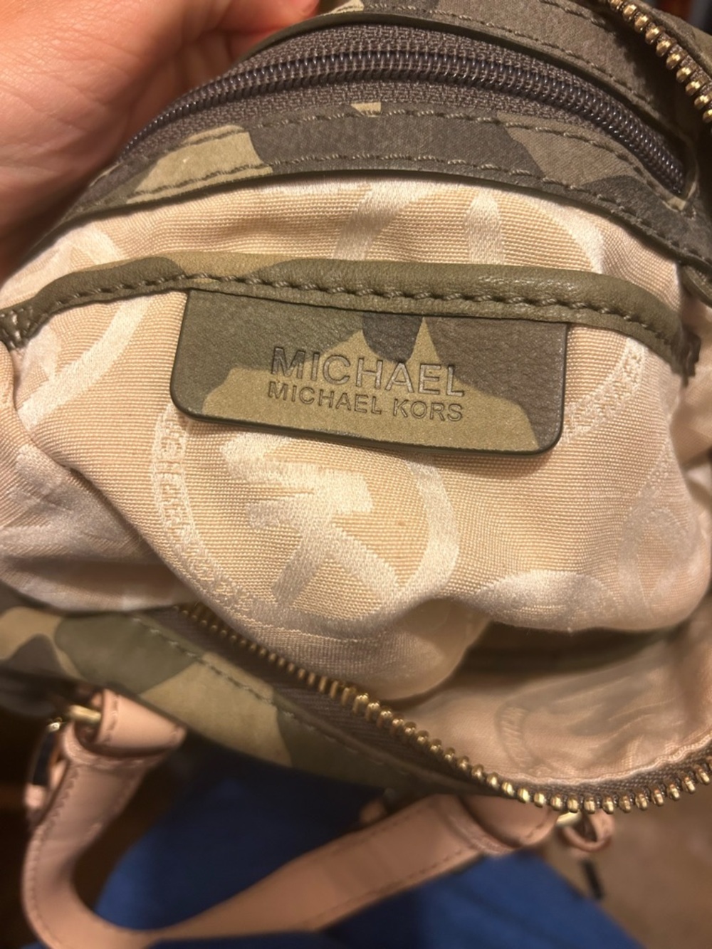 Michael Kors Green Camo Satchel and Wristlet with Pale Pink Trim - Picture 9 of 11